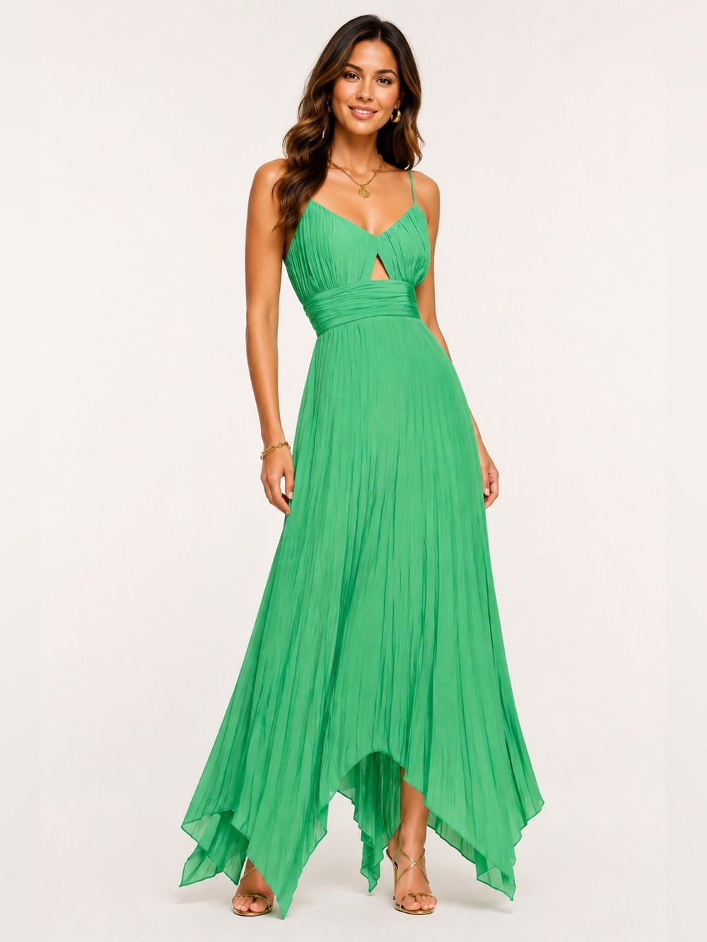 Ramy Brook Jolie Garden Green Cutout Handkerchief Maxi Dress Size 14 NWT
